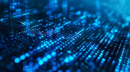 Blue digital data on computer screen background, wallpaper of a binary chip
