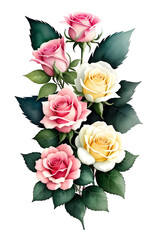 Bouquet of roses. Flower composition. On a light background. Imitation of painting. Stylized illustration.