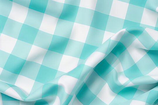 The gingham pattern on a turquoise and white background