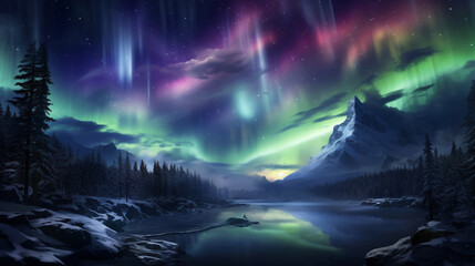 A celestial phenomenon like an aurora borealis painting