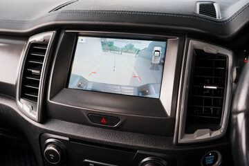 Rear view monitor for reversing system Car display and rear view camera parking assistant car navigation.	