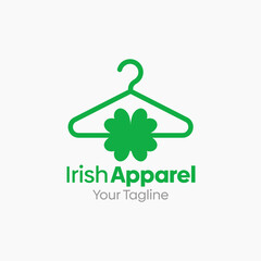 Illustration Vector Graphic Logo of Irish Apparel. Merging Concepts of a Hanger Fashion and Clover Leaf. Good for Fashion Industry, Business Laundry, Boutique, Garment, Tailor and etc