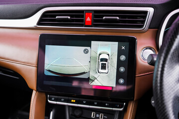 Rear view monitor for reversing system Car display and rear view camera parking assistant car navigation.	