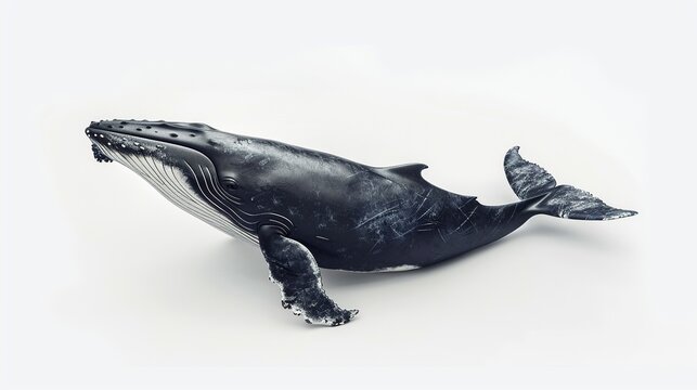 Big Whale Illustration on White Background. Animal, Sea, Isolated, Fiish, Water, Ocean, Mammal, Art, Marin, Wildlife, Huge, Black, Underwater, Large, Wet, Swimming
