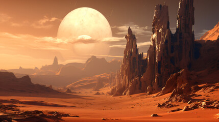 A cybernetic desert with shifting sands and digital 