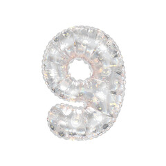 3D inflated balloon Number 9 with rainbow glass and sun smiley childrens pattern