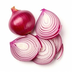 A close up of a bunch of onions, one of which is cut in half