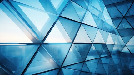 A blue building with a lot of windows and a view of the city