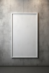 A large white framed mirror hangs on a brick wall
