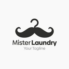 Illustration Vector Graphic Logo of Mister Laundry. Merging Concepts of a Hanger Fashion and moustache Shape. Good for Fashion Industry, Business Laundry, Boutique, Garment, Tailor and etc