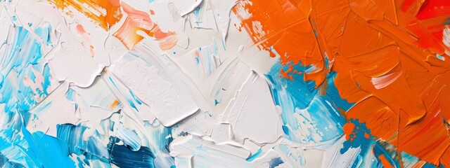 Abstract background with orange, blue and white colors. Hand drawn oil painting in the style of...