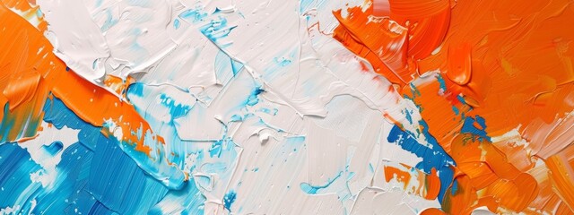 Abstract background with orange, blue and white colors. Hand drawn oil painting in the style of...