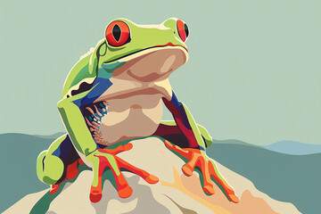 a cartoon of a frog - obrazy, fototapety, plakaty