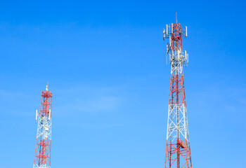 Telecommunication towers with blue sky background