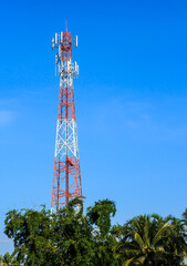 Telecommunication tower with blue sky background