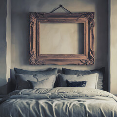 bed with pillows and empty frame