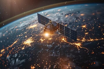 Internet network for fast data exchange over America from space, global telecommunication satellite...