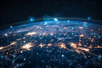Internet network for fast data exchange over America from space, global telecommunication satellite...