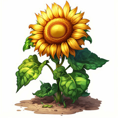 Sunflower image on white background, anime style.