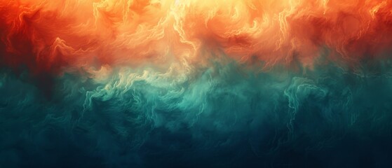  An orange and blue background with smoke rising from the center of the image - obrazy, fototapety, plakaty