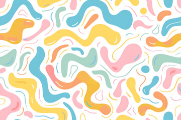 colorful hand drawn pastel lines, simple shapes and curves doodles background