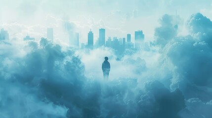 Illustration of a figure surrounded by PM 2.5 smog evoking concern about the state of urban air quality.