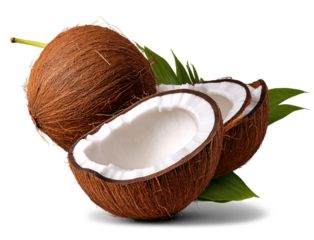 Coconut juice in half fruit isolated on transparent background.