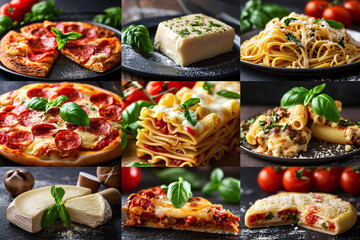 Fototapeta na wymiar Collage of various Italian dishes. 