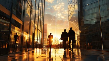 Gilded Ambitions Silhouetted Business Professionals Embracing Opportunity in Urban Landscape