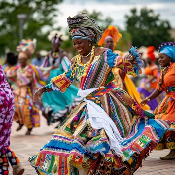 Yoruba festival in vibrant traditional attire, dynamic dance, rich cultural tapestry, community spirit no splash