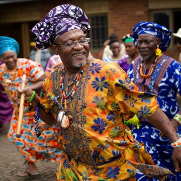 Yoruba festival in vibrant traditional attire, dynamic dance, rich cultural tapestry, community spirit no splash