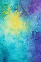 Fototapeta na wymiar Turquoise and yellow watercolour splatter background, purple yellow