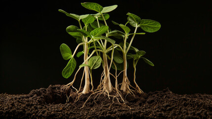 Freshly Germinated Soy Sprouts in Soil, Rich in Nutrition

