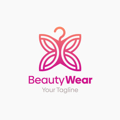 Illustration Vector Graphic Logo of Beauty Wear. Merging Concepts of a Hanger Fashion and Butterfly Wings Shape. Good for Fashion Industry, Business Laundry, Boutique, Garment, Tailor and etc