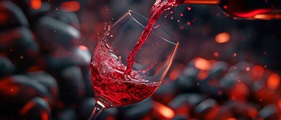 A glass of red wine is filled with it. - obrazy, fototapety, plakaty
