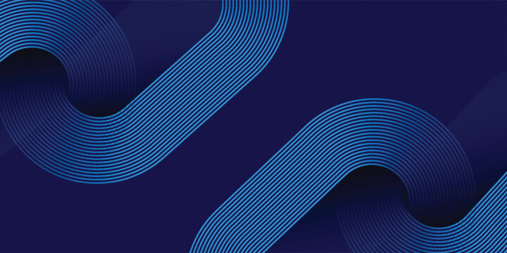 Blue abstract background with blue glowing geometric lines. Modern shiny blue diagonal rounded lines pattern. Futuristic technology concept