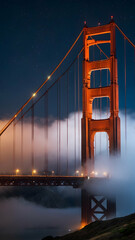 Fototapeta na wymiar Mystical fog enveloping the Golden Gate Bridge Photo real for Legal reviewing theme ,Full depth of field, clean bright tone, high quality ,include copy space, No noise, creative idea