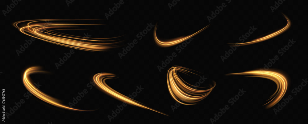 Aufkleber golden glowing swirl. the effect of moving at the speed of light. easy trail. shiny wavy path. vecto