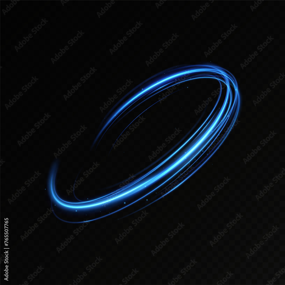 Poster blue neon ring. glowing circle. glow effect. round light frame. abstract light lines of movement and