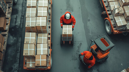 Transportation photo: Warehouse worker pushing pallet jack Product owner representative Waiting for the duty of importing or exporting products - obrazy, fototapety, plakaty