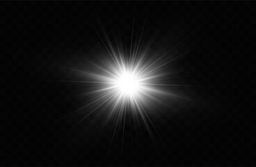 White glowing light explodes on a transparent background. with ray. Transparent shining sun, bright flash. Special lens flare light effect.	