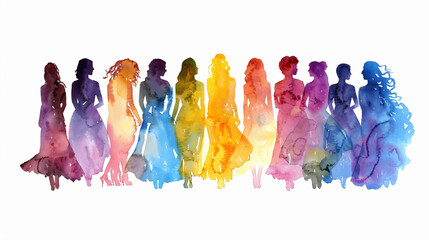 colorful women in watercolors for equality and individualism - obrazy, fototapety, plakaty