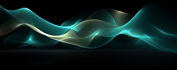 Turquoise wave on a black background, in the style of futuristic spacescapes