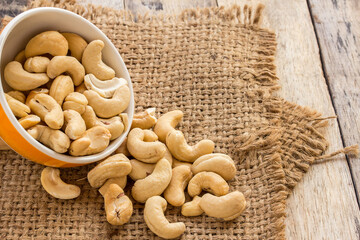 Close up cashews in the bowl