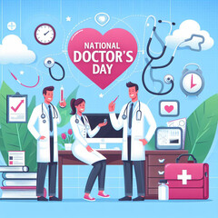 Obraz na płótnie Canvas Hand drawn national doctor's day illustration with medic