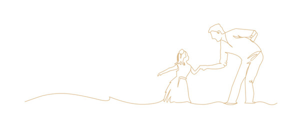 Fathers day icon in line art style. Fathers day symbol. Fathers day icon for background. Father and daughter in the garden.