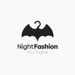 Illustration Vector Graphic Logo of Night Fashion. Merging Concepts of a Hanger Fashion and Bat Animal Shape. Good for Fashion Industry, Business Laundry, Boutique, Garment, Tailor and etc