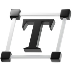 3d rendering Text Tool icon. Graphic Design icon. The letter T in the box. Black and White icon. Minimal style. 3D illustration.