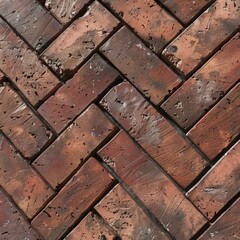 Detailed close up of a weathered brick floor with varying shades and textures