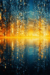 Yellow and orange abstract reflection dj background, in the style of pointillist seascapes